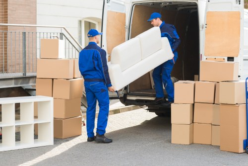 Packing supplies and labeled boxes for house removals