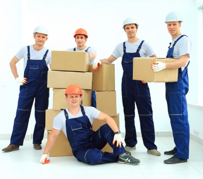 Packed moving boxes ready for removals in Selhurst
